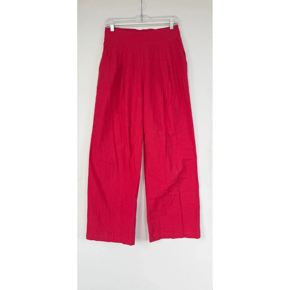 Abercrombie & Fitch Pink Linen Blend 2 Piece Set Crop Top Wide Leg Pants Small - Picture 12 of 16